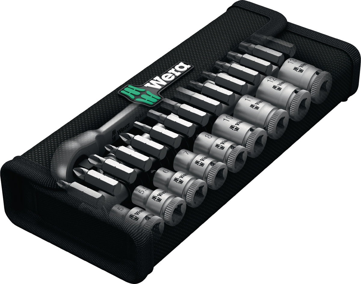 WERA Steckschlüsselsatz 8100 SA 7 Zyklop 28-tlg. 1/4 Zoll SW 5-13 mm mit 76-Zahn-Knarre
