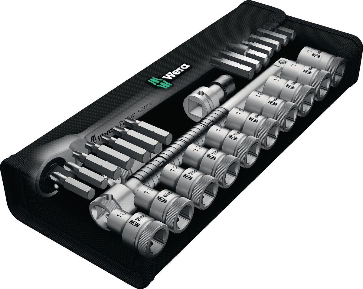WERA Steckschlüsselsatz Zyklop Metal 28-tlg. 1/2 Zoll SW 10-19 mm mit 76 Zähnen
