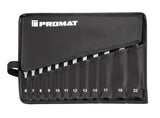PROMAT Ringmaulschlüsselsatz 12-teilig SW 6-22 mm CV-Stahl verchromt in Rolltasche