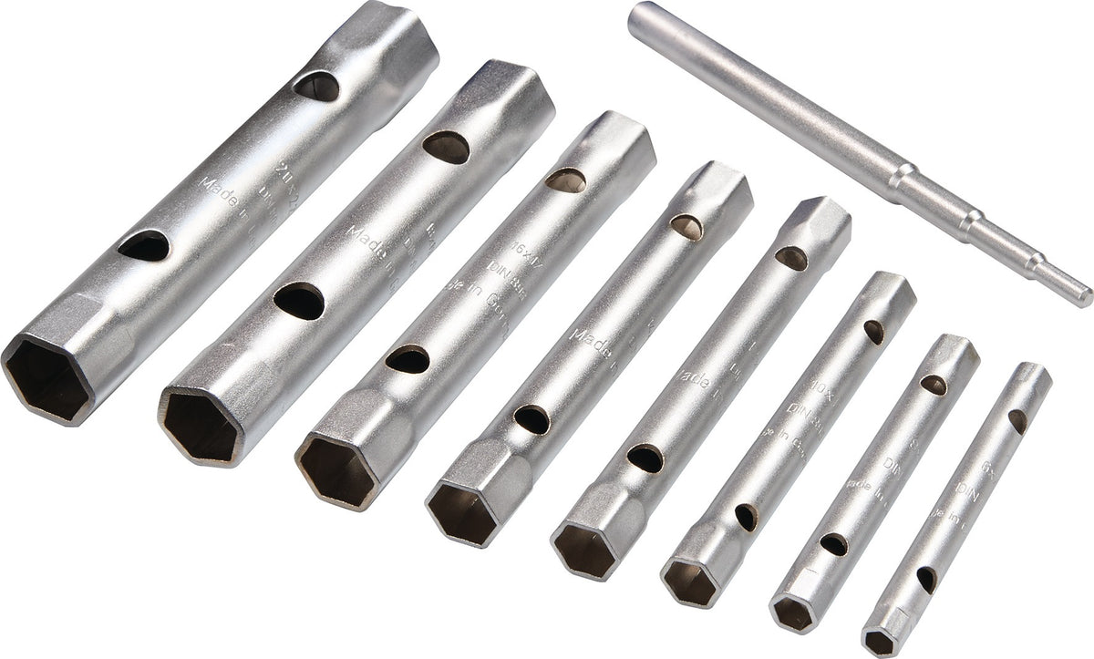 PROMAT Rohrsteckschlüsselsatz 9-teilig E155 – gehärteter Stahl, 6–22 mm, mit Rolltasche