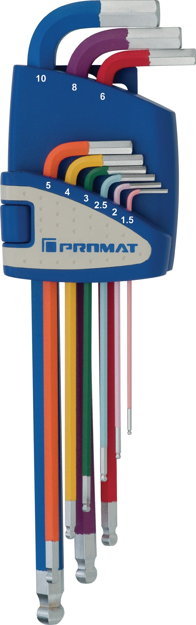 PROMAT Winkelschraubendrehersatz 9-tlg. SW 1,5-10 mm mit Kugelkopf und Farbcodierung