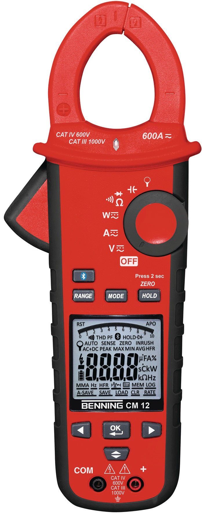 BENNING Stromzangenmultimeter CM 12 – 10 mA bis 600 A AC/DC, CAT IV 600 V, Bluetooth