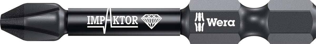 WERA Bit 851/1 IMP DC PH2, 25 mm, 1/4 Zoll C6,3 Impaktor, diamantbeschichtet, 10er Box