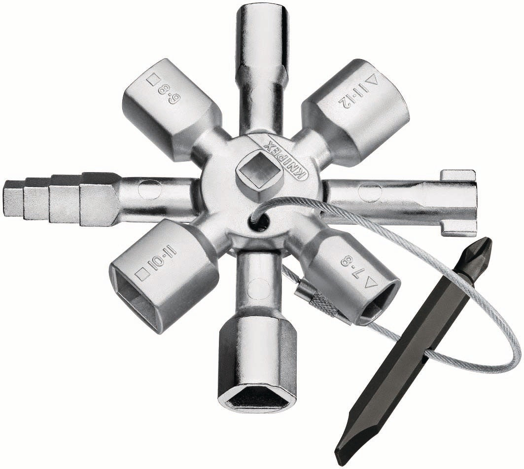 KNIPEX Schaltschrankschlüssel TwinKey® mit 6 Funktionen und Magnet-Verbindung