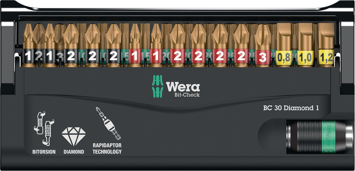 WERA Bitsortiment Bit-Check Diamond 1 12-tlg. PH/PZD/TX mit Rapidaptor Bithalter