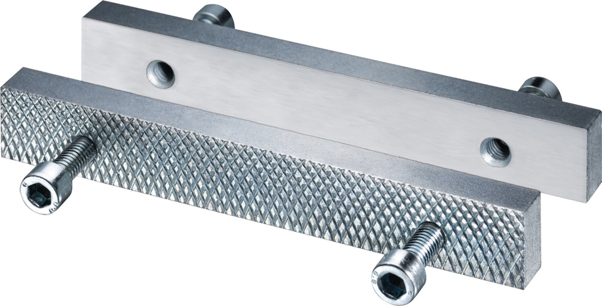 HEUER Schraubstockbacke Front 120 mm glatt/geriffelt – Wendbare Backen aus gehärtetem Stahl