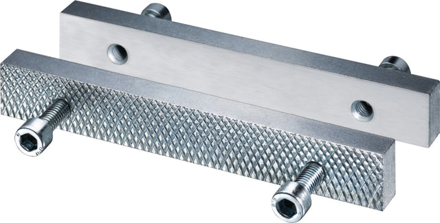 HEUER Schraubstockbacke Front 120 mm glatt/geriffelt – Wendbare Backen aus gehärtetem Stahl