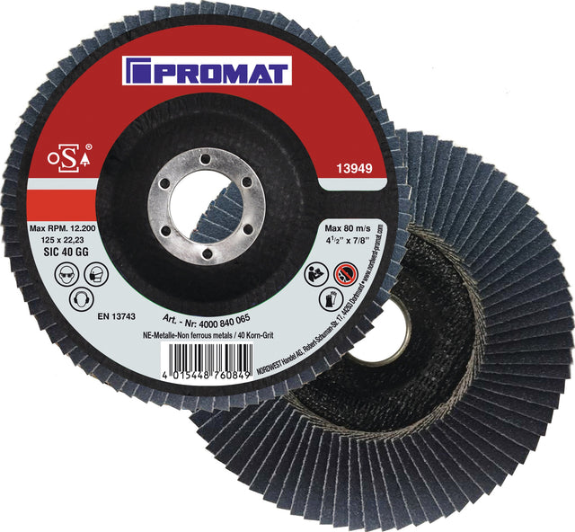 PROMAT Fächerscheibe Ø125 mm Körnung 40 Siliciumcarbid konisch für Aluminium