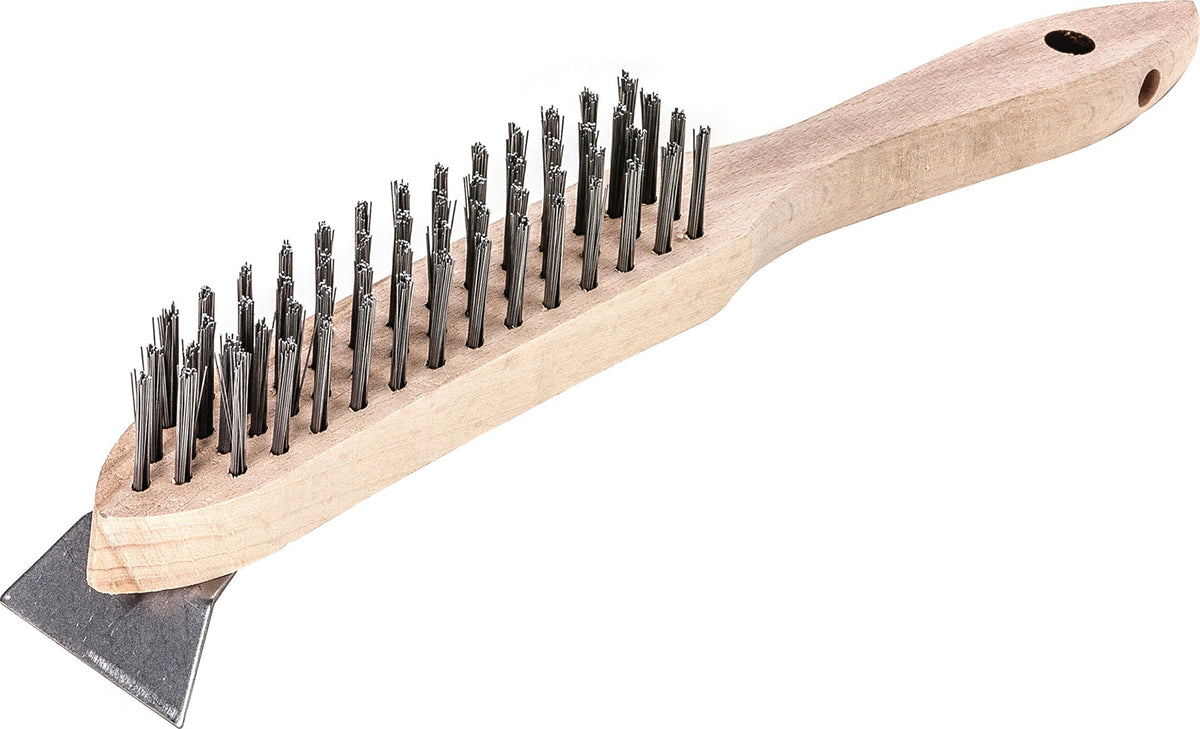 LESSMANN Drahtbürste mit Schaber 290 mm Stahldraht glatt 4-reihig