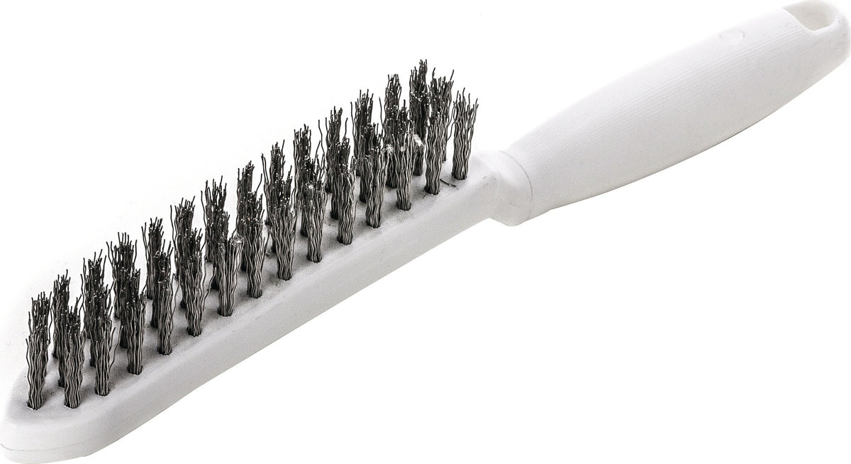 LESSMANN Drahtbürste 285 mm – 0,35 mm VA-Stahldraht gewellt, 3-reihig, lebensmittelecht