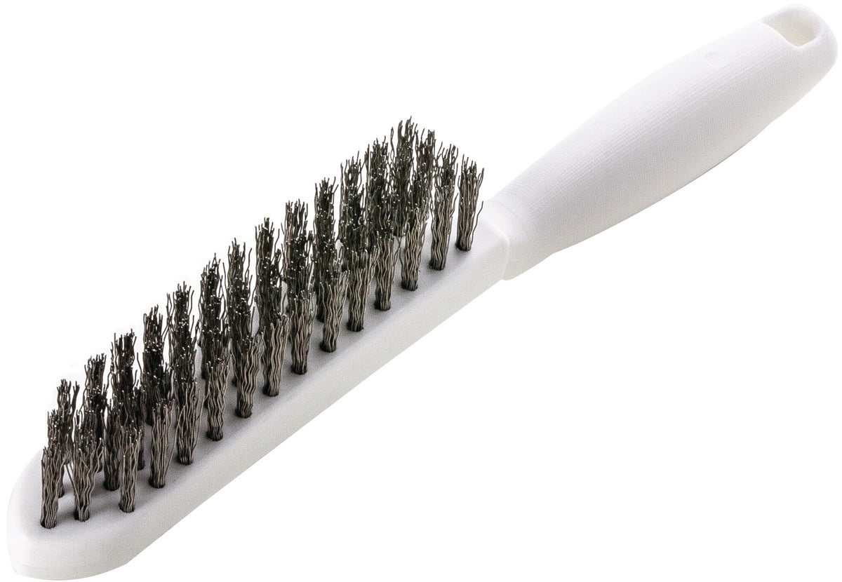 LESSMANN Drahtbürste 285 mm – 0,35 mm VA-Stahldraht gewellt, 3-reihig, lebensmittelecht