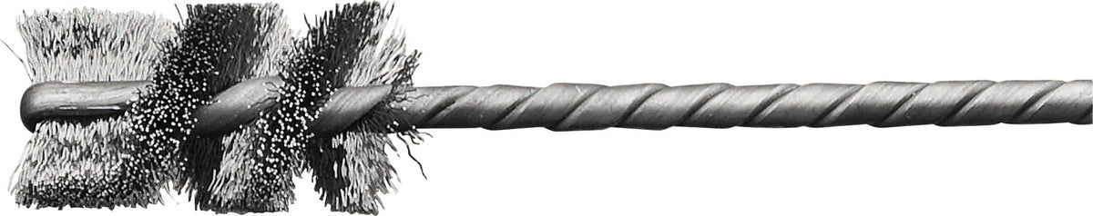 LESSMANN Düsenbürste 10 mm Ø, Schaft 3,8 mm, gewellter Stahl-Draht, 25 mm Besatzbreite – zum Entgraten und Polieren