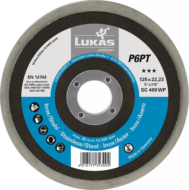 LUKAS Polierteller P6PT Ø 125 mm P 150 medium für Winkelschleifer – Spiegelglanz auf Edelstahl, Stahl & Guss