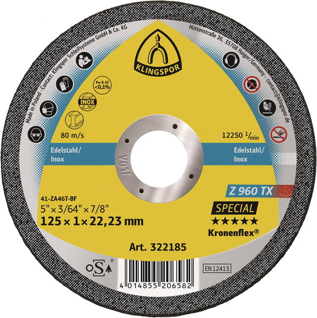 KLINGSPOR Trennscheibe Z 960 TX INOX 115 x 1 mm, 25 Stück, Zirkonkorund