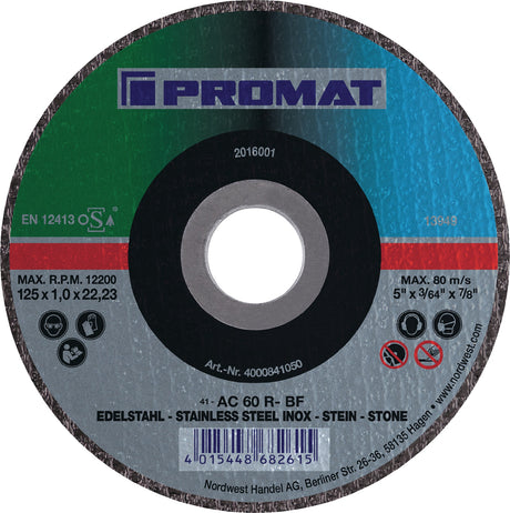 PROMAT Trennscheibe 125 x 1 mm für Stahl und Stein, Bohrung 22,23 mm