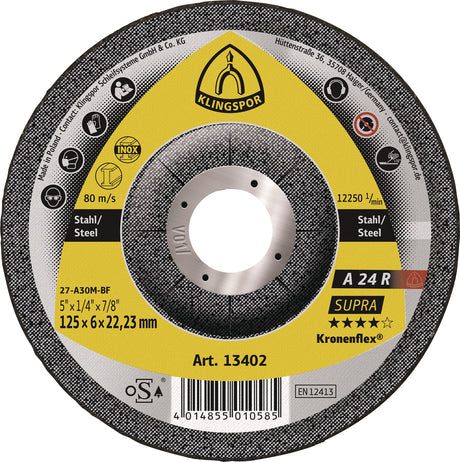 KLINGSPOR Schruppscheibe A 24 R Supra 115 mm gekröpft – 10er-Pack für Stahl und Edelstahl