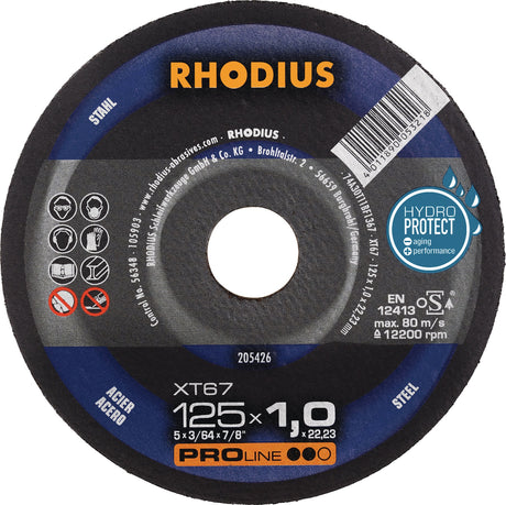 RHODIUS Trennscheibe XT67 Ø125 mm, 1 mm, Stahl, Bohrung 22,23 mm – 50 Stück