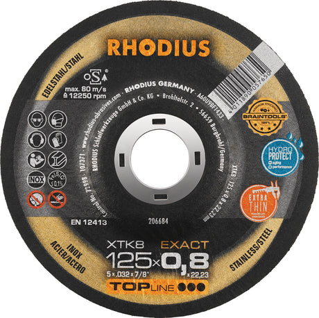 RHODIUS XTK8 INOX Trennscheibe 125 x 0,8 mm, 50 Stück – extradünn für Edelstahl & dünnwandige Materialien