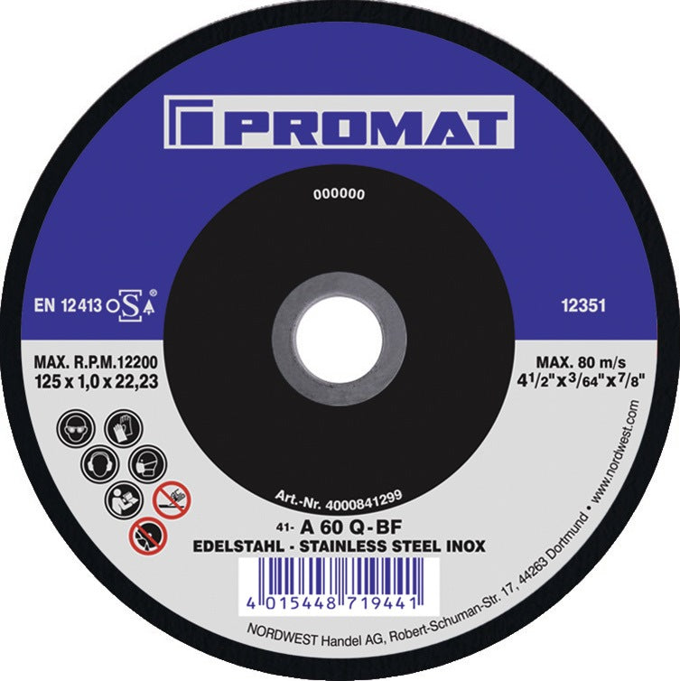 PROMAT Trennscheibe Action D125x1mm gerade INOX für Edelstahl und Stahl