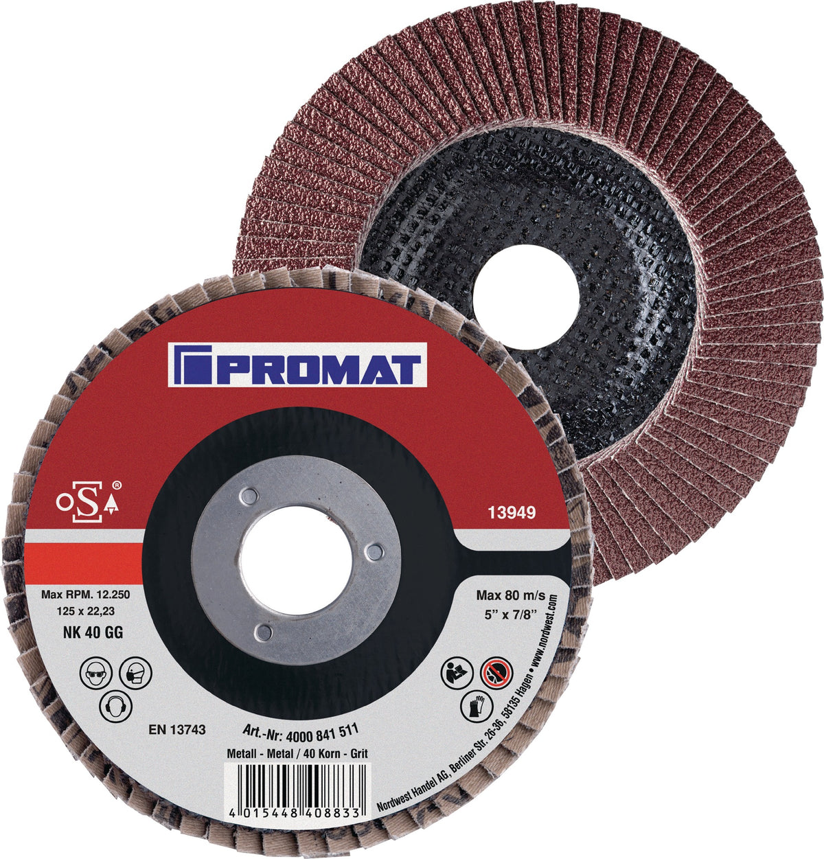 PROMAT Fächerscheibe Ø115 mm K40 konisch Stahl/Holz Normalkorund