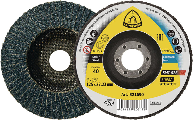 Klingspor Fächerscheibe SMT 626 Supra Ø115 mm K120 Zirkonkorund INOX 10 Stück