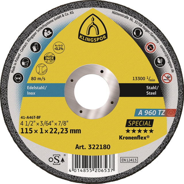 KLINGSPOR Trennscheibe A 960 TZ Special D115x1mm INOX Bohrung 22,23 mm