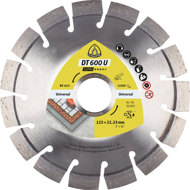 Klingspor Diamanttrennscheibe DT 600 U Supra 125 mm für Beton, Granit und Ziegel
