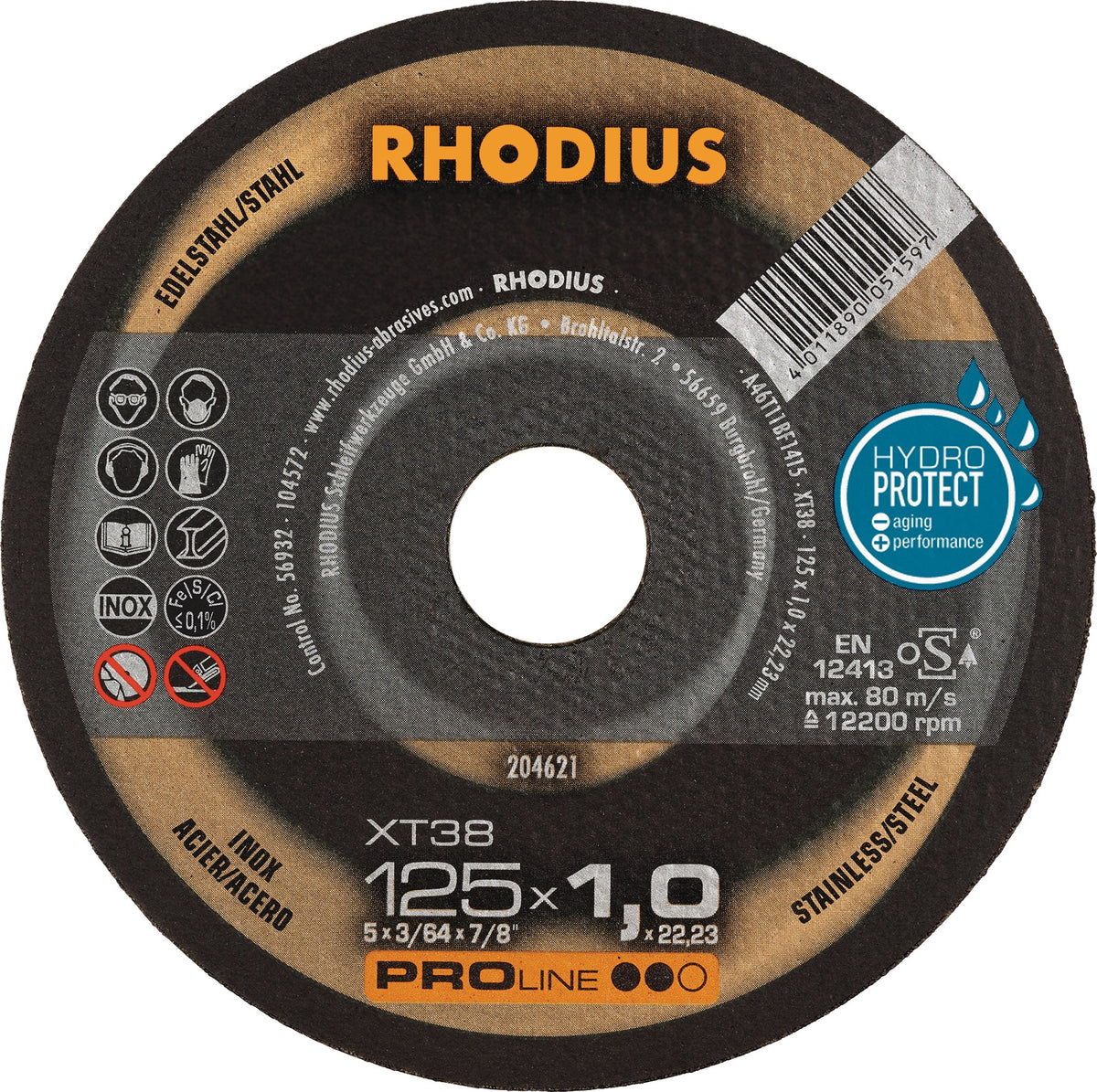 RHODIUS Trennscheibe XT38 INOX Ø115 mm, 1 mm, Bohrung 22,23 mm – 50 Stück