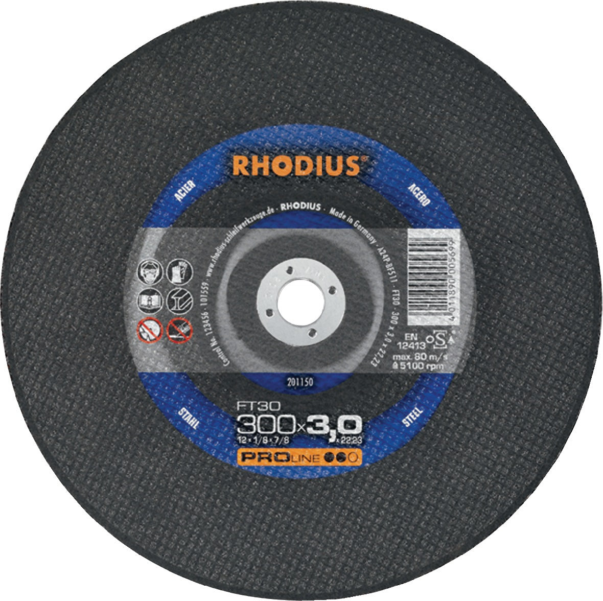 RHODIUS FT30 Trennscheibe 300 x 3 mm für Stahl – 25 Stück, Ø 300 mm, Bohrung 20 mm