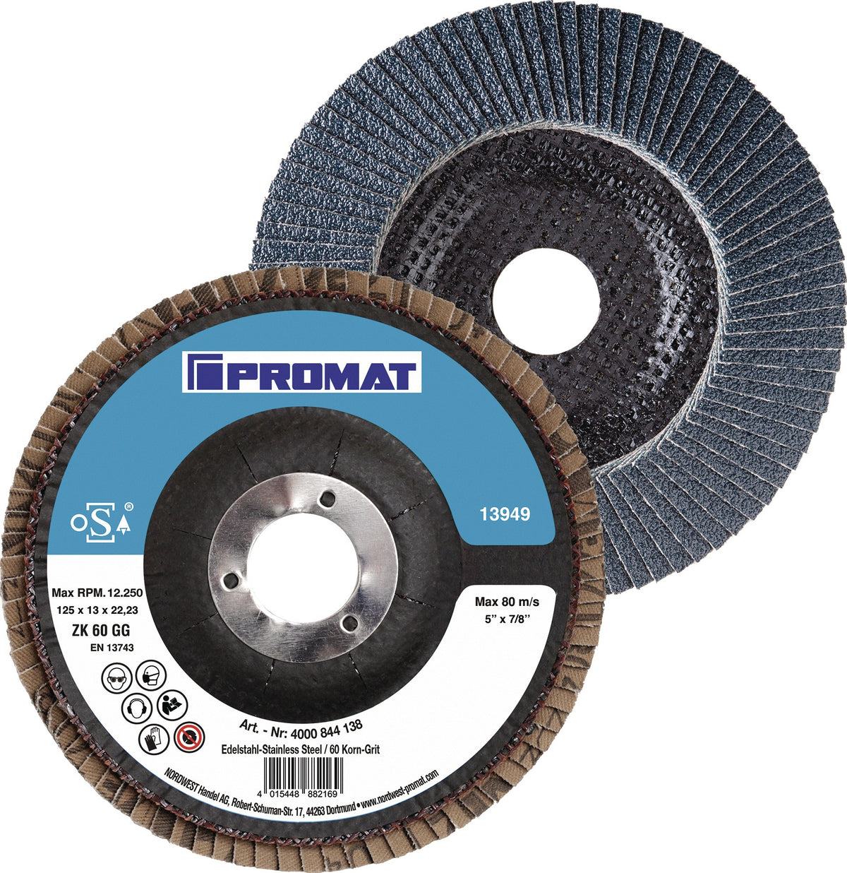 PROMAT Fächerscheibe Action 125 mm K40 konisch INOX Zirkonkorund