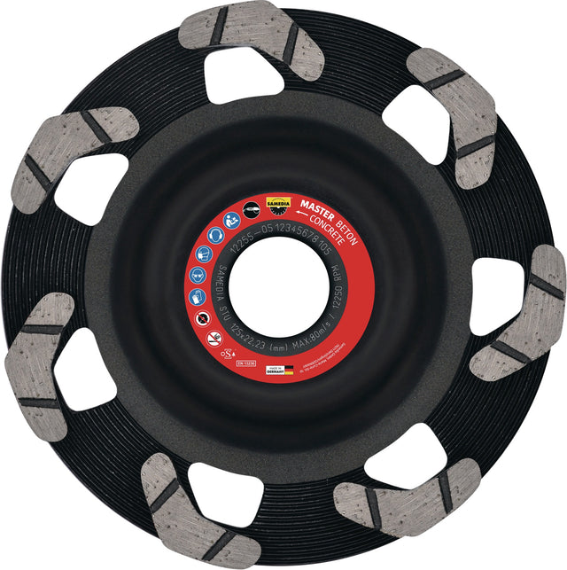 SAMEDIA Diamantschleiftopf STU 115 mm für Beton – Präzisionsgeschweißte Bumerang-Segmente