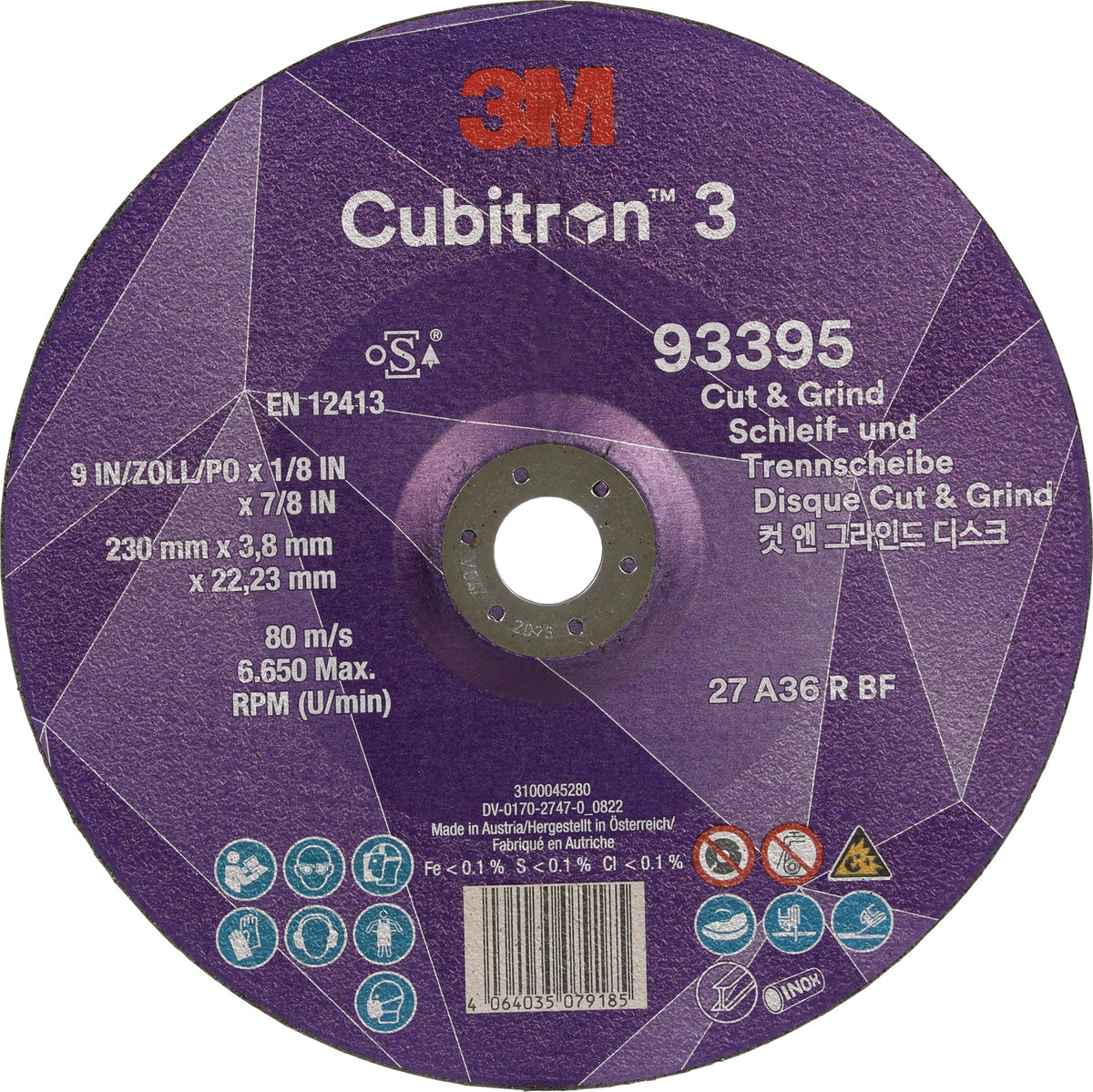 3M Cubitron™ 3 Cut and Grind Schruppscheibe 125 mm Körnung 36+ – 10 Stück