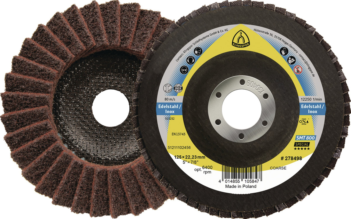 KLINGSPOR Fächerscheibe SMT 800 Ø125 mm 12° gewölbt Körnung coarse für INOX