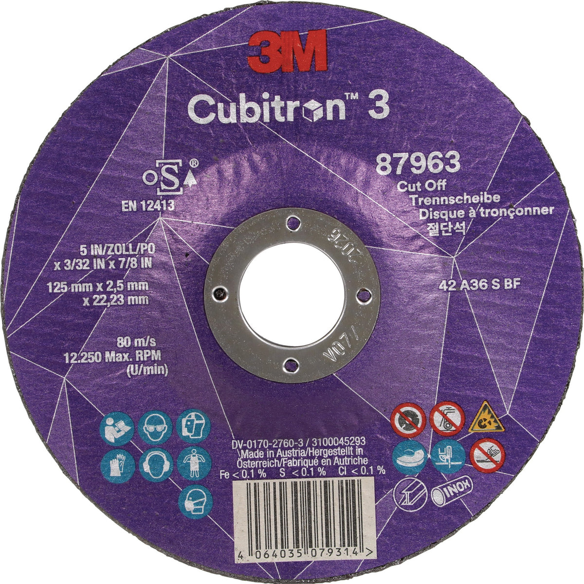 3M™ Cubitron™ 3 Trennscheibe 125 mm x 0,8 mm, 25 Stück, für Metall, Edelstahl, Aluminium
