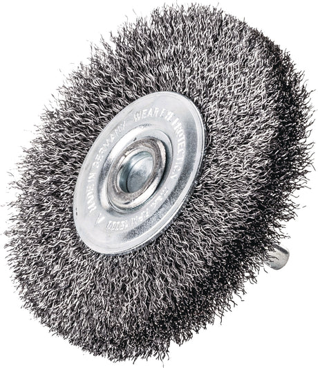 LESSMANN Rundbürste Ø 50 mm mit 6 mm Schaft – gewellter Stahldraht für Rost und Farbe