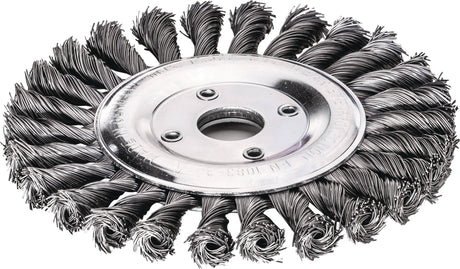 LESSMANN Zopf-Rundbürste Ø125 mm Stahl glatt M14 – 20 Zöpfe für Guss und Holz