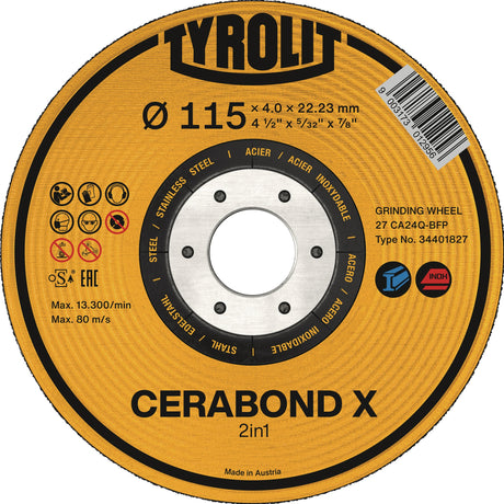 TYROLIT CERABOND X Schruppscheibe 125 mm gekröpft für INOX & Stahl