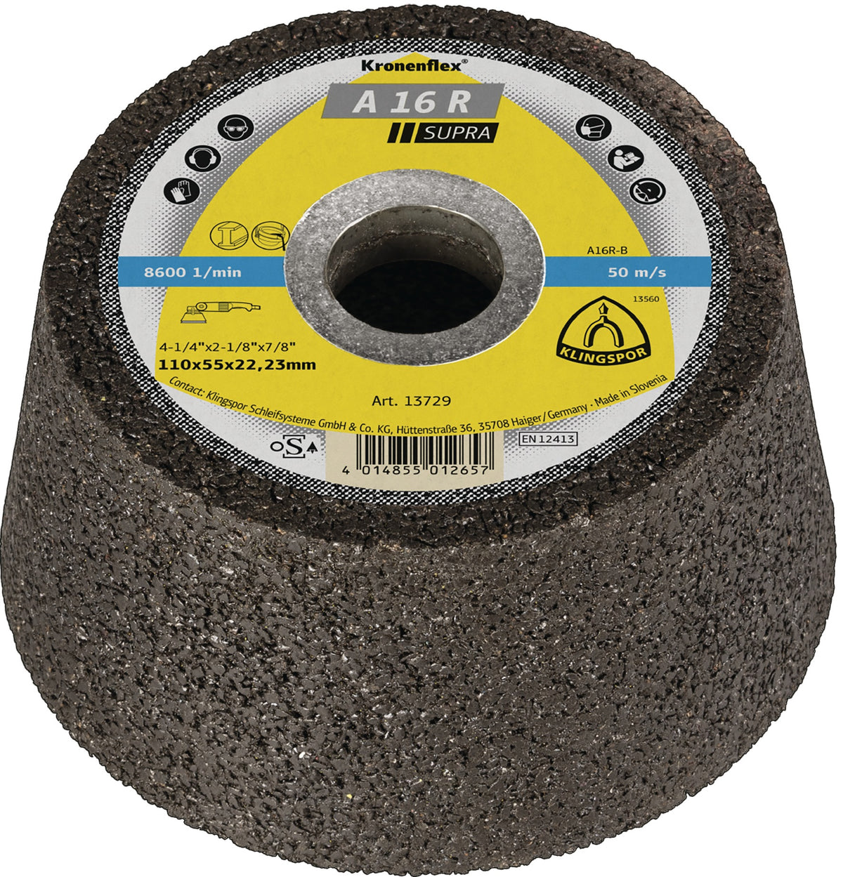 KLINGSPOR Schleiftopf A16 R 110/55 mm, Bohrung 22,23 mm – für grobes Entzundern, Entgraten und Entrosten