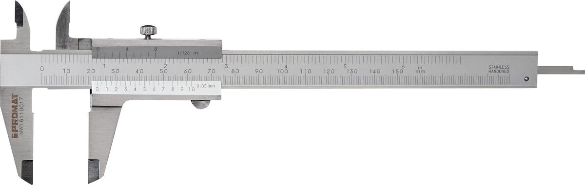 PROMAT Taschenmessschieber DIN 862 70 mm mit Feststellschraube – Analog, mattverchromte Skala