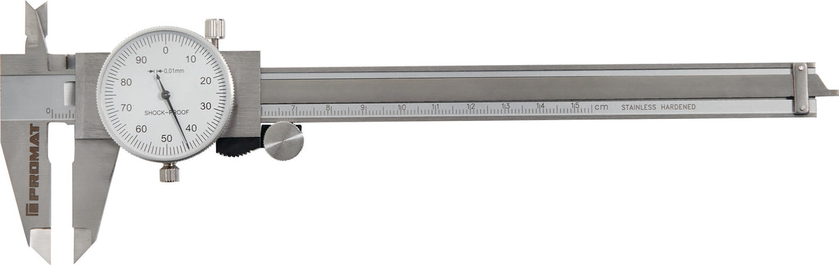 PROMAT Uhrmessschieber DIN 862 150 mm – Analog mit 1-Zeiger-System und Rollenfeinzustellung