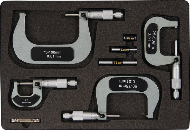 PROMAT Bügelmessschraubensatz DIN 863/1 0-100 mm – Analog mit 3 Einstellmaßen