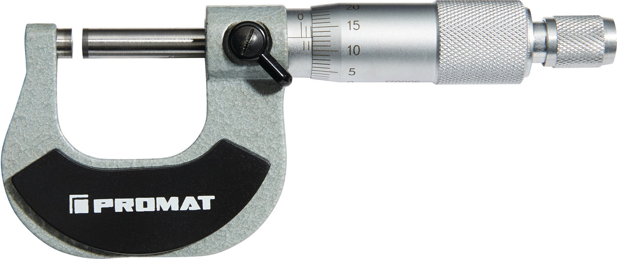 PROMAT Bügelmessschraube DIN 863/1 0-25 mm, Spindel-Ø 6,5 mm, analog, Hartmetall-Messflächen