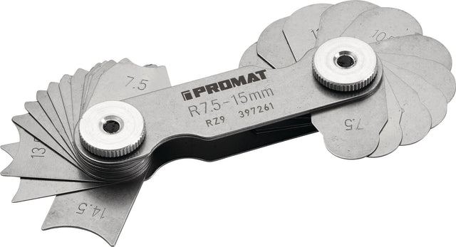 PROMAT Radienschablone 15,5-25 mm, 15 Blatt, Stahl, Konkav- & Konvexlehren