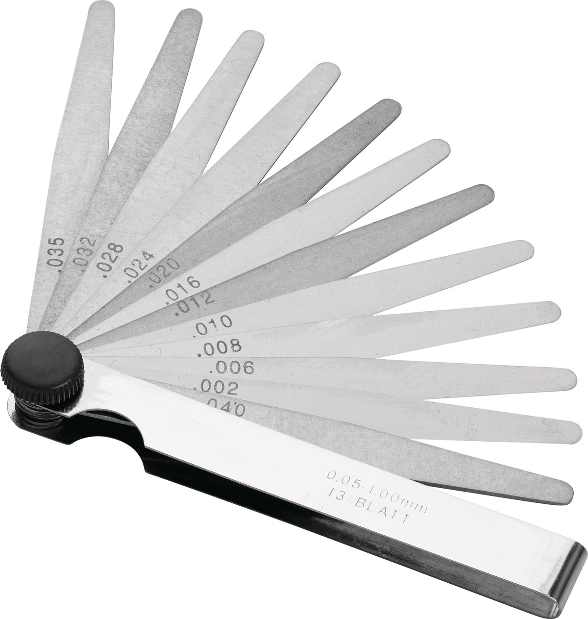 PROMAT Fühlerlehre Blatt-Stahl 0,05-0,5 mm, 8 Blatt, 100 mm Länge, konische Blättchen
