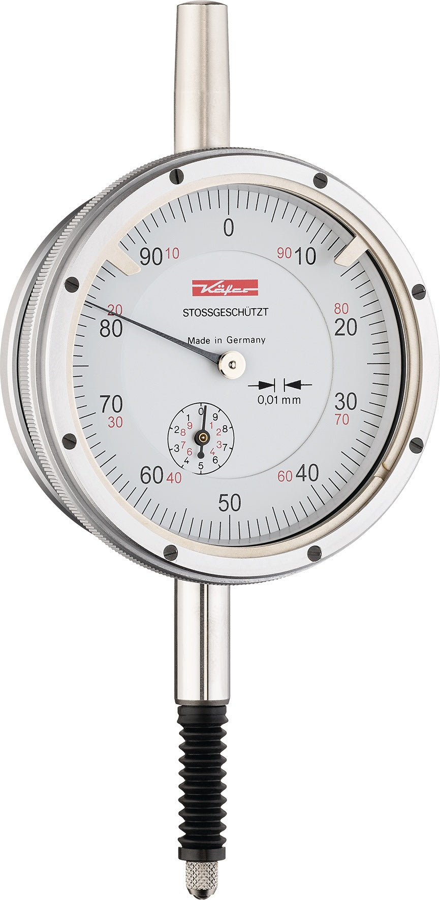 KÄFER Messuhr M2 SW 10 mm mit Stoßschutz – analoge Präzisionsmessuhr, Ablesung 0,01 mm