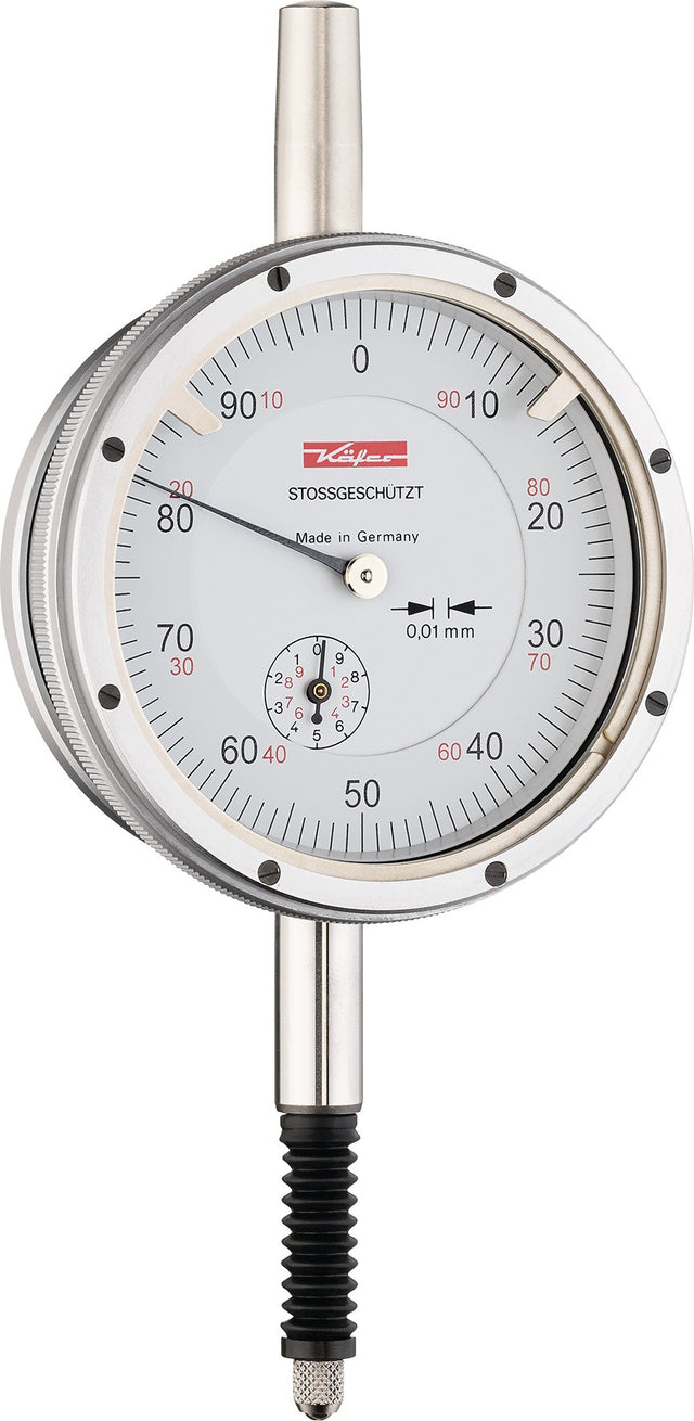 KÄFER Messuhr M2 SW 10 mm mit Stoßschutz – analoge Präzisionsmessuhr, Ablesung 0,01 mm