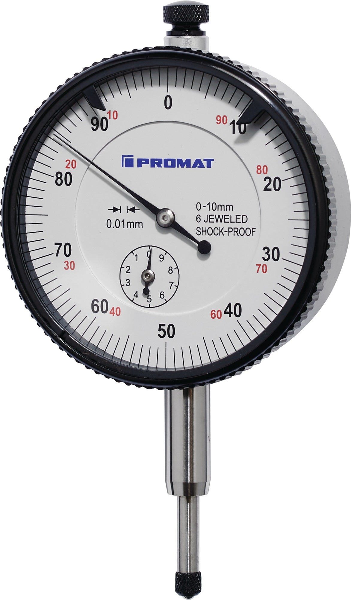 PROMAT Messuhr DIN 878 10 mm Ablesung 0,01 mm mit Stoßschutz – Analoges Präzisionsmessgerät