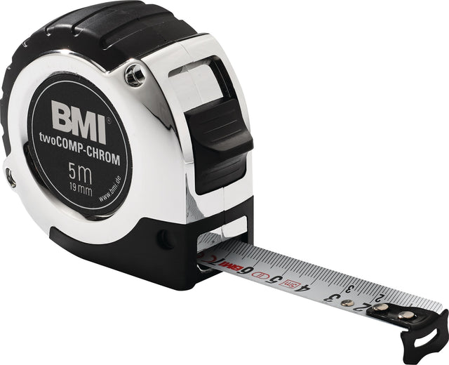 BMI Taschenrollbandmaß chrom 2 m, 16 mm Band, mm/mm Teilung, EG II Genauigkeit, Automatic