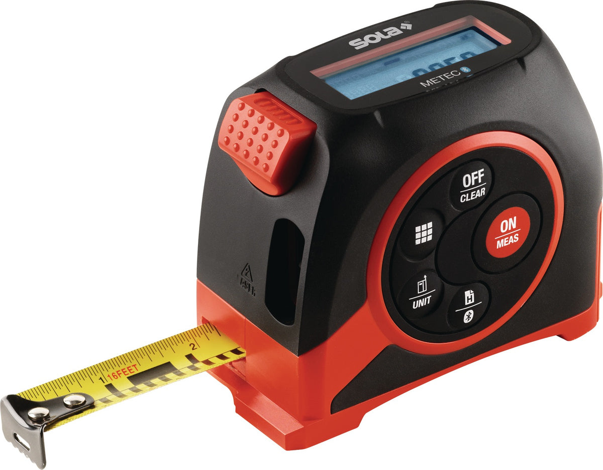 SOLA Rollbandmaß METEC 0,05-20 m ± 2 mm IP54 – Digitales Rollbandmaß mit Laser-Entfernungsmesser
