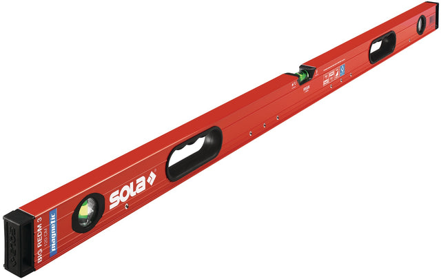 SOLA Wasserwaage Big RedM 3 120 cm Aluminium rot mit 2 Griffen und 0,3 mm/m Genauigkeit